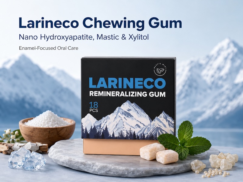 Larineco Chewing Gum Claims Evaluated The Best Dentist-Approved Remineralizing Gum with Nano Hydroxyapatite, Mastic and Xylitol
